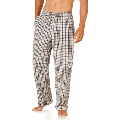 Afbeelding van Amazon Essentials Men&#039;s Geweven pyjamabroek met rechte pasvorm, Zwart Grijs Geruit, S