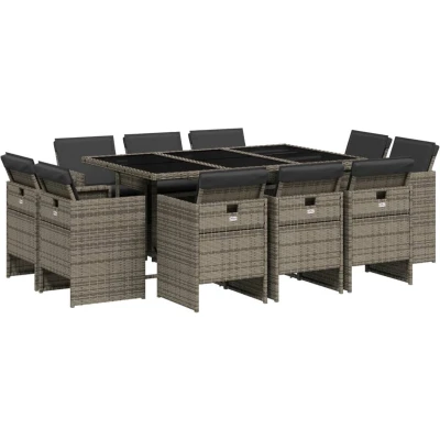 Afbeelding van vidaXL 11 delige Tuinset met kussens poly rattan grijs