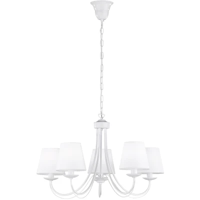 Afbeelding van Trio Leuchten Kroonluchter 110600531 Cortez, metaal wit, stoffen kap excl. 5 x E14, 66 150 cm