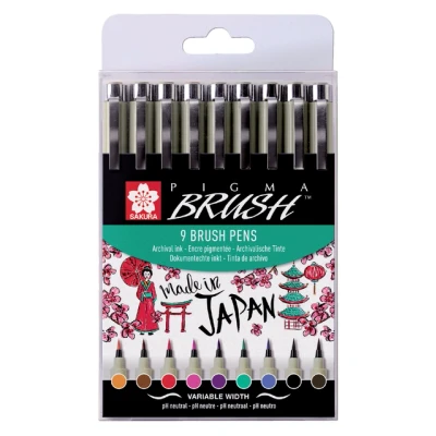Afbeelding van Viltift met brushpen Bruynzeel Sakura Pigma etui à 9 kleuren