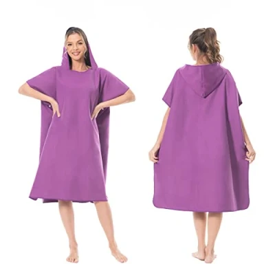 Afbeelding van Mokani omkleed handdoek op het strand, sneldrogend en ultralicht, surfponcho voor dames heren, uit microvezel, zwemponcho poncho tegelijkertijd (Paars)