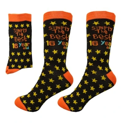 Afbeelding van SHATCHI Unisex Socken Simply The Best 16 Years Old Geschenk zum 16. Geburtstag, Andenken, für Sie und Ihn (1er Pack), Zwart en Oranje, One size