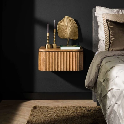 Afbeelding van Fraaai Sedona nachtkastje zwevend mangohout zandkleur Hout