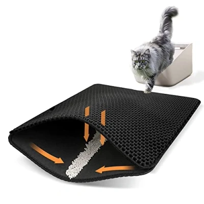 Afbeelding van Ycozy Kattenbakmat, 60 x 40cm Dubbellaags Honingraat Grote Gaten Ontwerp, Kattenbakonderlegger, Kattentoiletmat Gemakkelijk te Reinigen