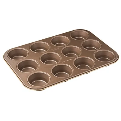 Afbeelding van Zenker tin Mojave 38,5x26,5x3 cm maakt 12 Muffins in goud mahagonie, Roestvrij staal, 38,5 x 26,5 3