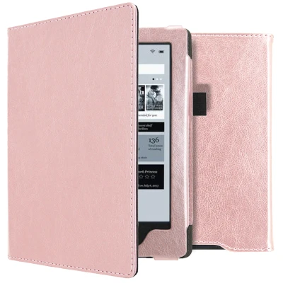 Afbeelding van Kobo Aura H2O Hoes: iMoshion Vegan Leather Bookcase Rosé Goud Kunstleder E Reader Hoezen