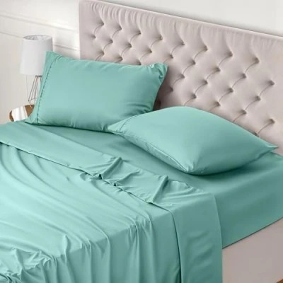 Afbeelding van Utopia Bedding 4 Delig Beddelakenset (Voor Beddenmaat 180x200 cm, Spa Blauw) Polyester Microvezel Stof 1 Hoeslaken &amp; Vlakke laken met 2 Kussenslopen