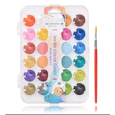 Afbeelding van WANGCL Aquarelverf, 24 kleuren, niet giftig, wasbare aquarelpannenset met verfkwast voor beginners, studenten en kunstenaars