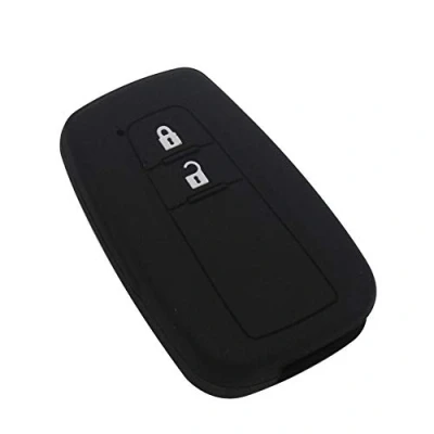Afbeelding van Happyit Siliconen autosleutel hoesje voor Toyota CHR C HR Camry Prius Prado 2 knoppen sleutelloze slimme sleutel (zwart)