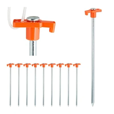 Afbeelding van Relaxdays grondpennen set van 10, grondpinnen voor harde grond, 25 cm, tentaccessoire, verzinkt staal, in het oranje