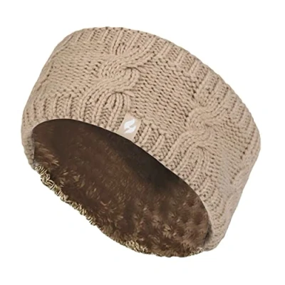 Afbeelding van Heat Holders Dikke kabel gebreide fleece gevoerde thermische winter lege schedel oorwarmer hoofdband (één maat, beige)