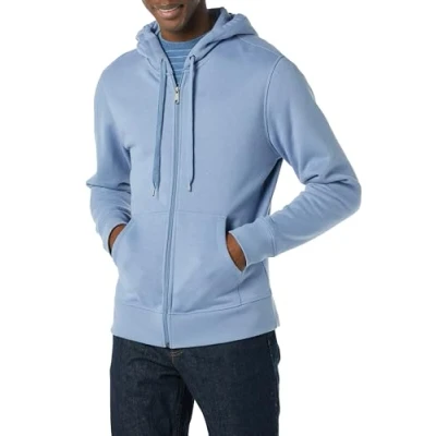 Afbeelding van Amazon Essentials Men&#039;s Fleecetrui met volledige ritssluiting en capuchon (verkrijgbaar in grote lange maten), Aquamarijnblauw, L
