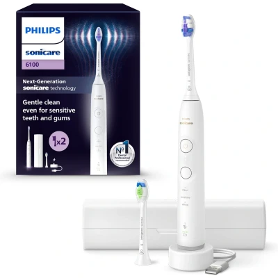 Afbeelding van Philips Sonicare 6500 Series Elektrische tandenborstel Extra Optimal White Opzetborstel Reisetui Wit Gevoelige tanden HX7410/02