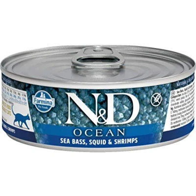 Afbeelding van N&amp;D Ocean natvoeding voor de kat Tonijn met Inktvis 70 gr. per 24 stuks