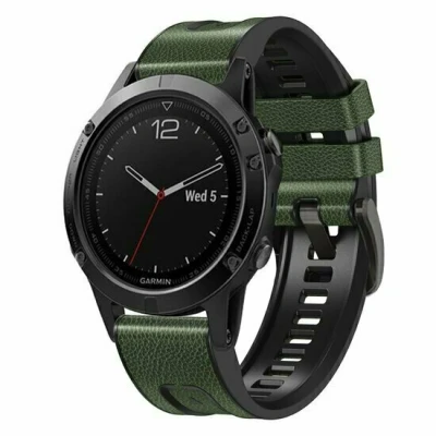 Afbeelding van leer + siliconen bandje Groen Garmin Instinct 3 / E 45mm