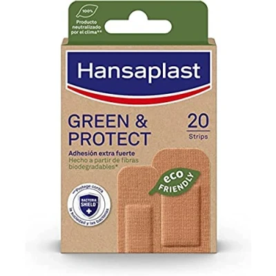 Afbeelding van Hansaplast Green &amp; Protect (20 strepen), biologisch afbreekbare plakverbanden, wondpleisters van natuurlijke vezels, extra sterke wondcompressen