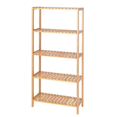 Afbeelding van dibea Bamboerek met 5 verstelbare planken, schoenenkast, badkamerrek, woonkamerrek, staand rek, boekenrek, keukenrek, combineerbaar tot wandrek, 60 x 26 130 cm, natuurlijke kleuren