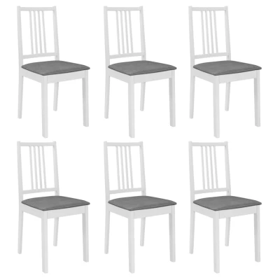 Afbeelding van Eetkamerstoelen met kussens 6 st massief hout wit