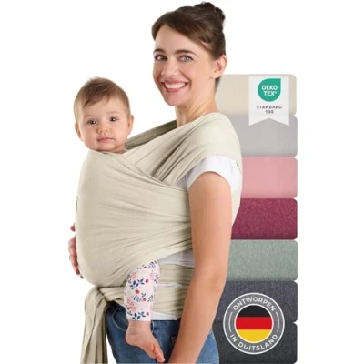 Afbeelding van Laleni Draagdoek voor Pasgeborenen tot 15 kg in Katoen Omslagdoek OEKO TEX gecertificeerd Newborn Babydraagzak 5,10m lang Fysiologische Kinderdraagzak Beige