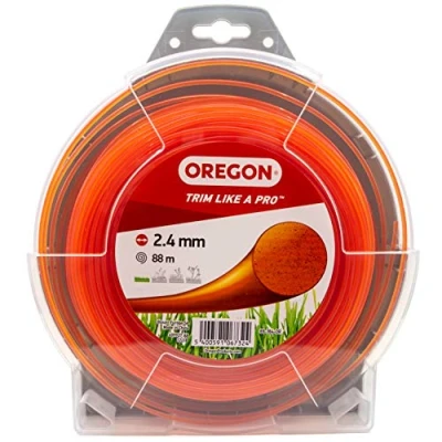Afbeelding van Oregon String trimmerlijn, vervangende nylon grastrimmerdraad voor grastrimmers en bosmaaiers, doe het zelf tuinieren, universele pasvorm, alle doeleinden, rond koord, 2,4 mm x 88 m spoel, oranje