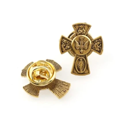 Afbeelding van Heilige Geest Vier Weg Kruis Katholieke Heilig Hart Joseph Wonderbaarlijke Medaille Metalen Pin Badge Broche, 30mm diameter, Aluminium