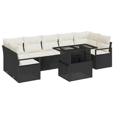 Afbeelding van vidaXL 8 delig tuinbankstel met kussens zwart poly rattan, 2 persoons tuinbank rattan
