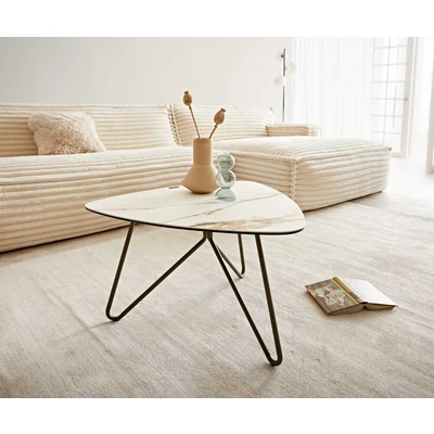 Afbeelding van DELIFE Salontafel Ekrem 65x65 cm keramiek Calacatta Luxe wit goud grijs Kruisvoet rond Metaal effect afwerking titanium