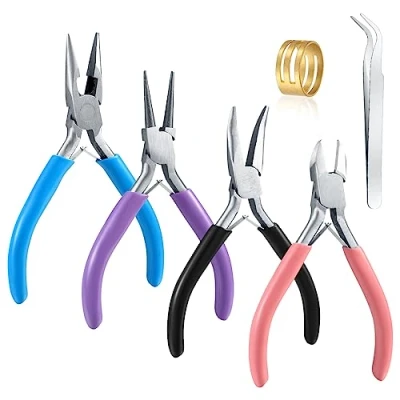 Afbeelding van Set met sieradentangen, gereedschap voor het maken van sieraden, naalden, neustang, lange kettingneustang, draadsnijder, sieraden tang, knutselgereedschap kralen,