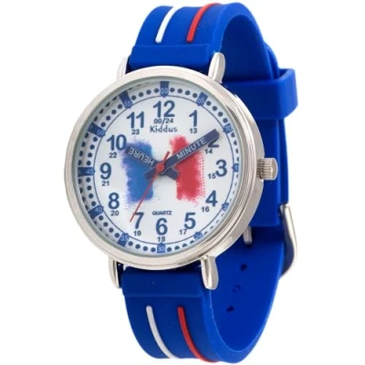 Afbeelding van Kiddus Leren horloge voor kinderen, analoog, met oefeningen het lezen van de tijd, ontworpen in Barcelona Français Pink Cuir Pu, Armband