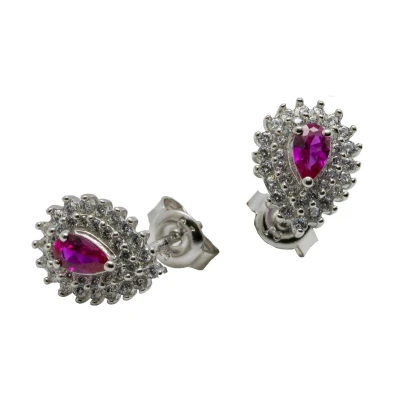 Afbeelding van Verlinden Juwelier Zilver Oorknoppen zirconia Robijnrode