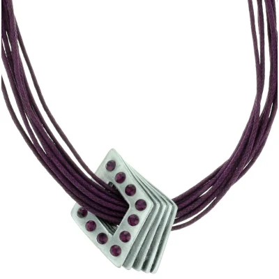 Afbeelding van Behave Paarse ketting met vierkante hanger en steentjes