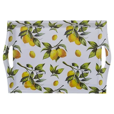 Afbeelding van DRW Rechthoekig dienblad van melamine met handgrepen citroenen, maat L, 5 x 31 44 cm