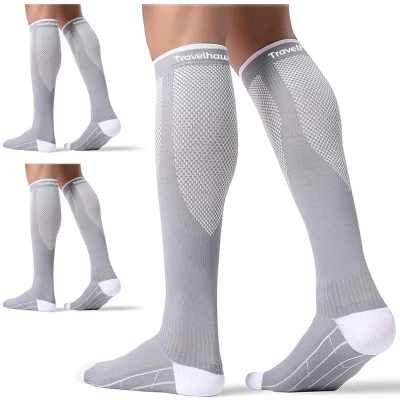 Afbeelding van Travelhawk Compressiekousen Grijs 3 Stuks Hardloopsokken Premium Compressiesokken Running Socks Vochtafdrijvend Skisokken Voorkom Blessures &amp; Spierpijn L/XL