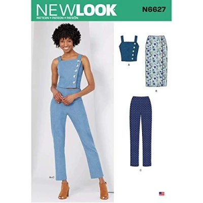 Afbeelding van New look naaipatroon N6627 Misses&#039; Top, Rok en Broek, Papier, Wit, VARIOUS
