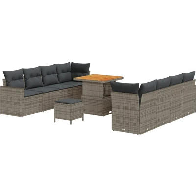 Afbeelding van vidaXL 11 delige tuinsofa set met kussens grijs poly rattan acacia