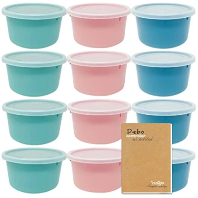 Afbeelding van Codil Plastic vershouddozen, rond, klein, herbruikbaar, BPA vrij, met deksel, vaatwasser , magnetron en vriesbestendig, roze, groen blauw, 12 x 0,3 l