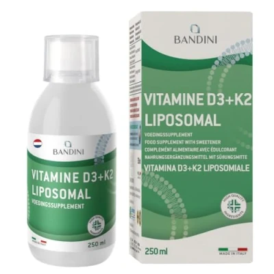 Afbeelding van Bandini® Liposomale Vitamine D3 K2 Voedingssupplement voor het immuunsysteem in hoge dosering Versterkt spieren, botten en tanden Vloeistof D3+K2 250 ml met maatdop