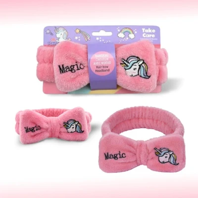 Afbeelding van Unicorn Haarband Pluche Strik Roze Baby Meisje 0 2 jaar