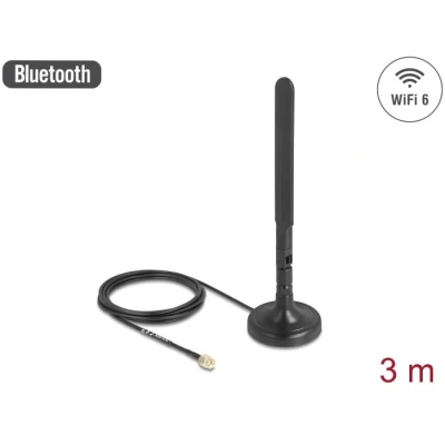 Afbeelding van Delock Antenna WiFi 6 RP SMA plug 3 dBi omnidirectional with connection cable RG 174 m tilt joint magnetic base black