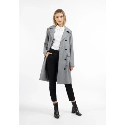 Afbeelding van DREIMASTER klassiek Dames Overgangsjas Gemaakt Van Wolmix M / Grijs Melange 75% Polyester 15% Wol 8% Polyacryl 2% Viscose