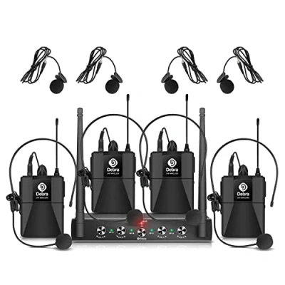 Afbeelding van Debra Audio Pro UHF 4 kanaals draadloos microfoonsysteem, met draadloze lavalier headsets, handmicrofoons, metalen ontvanger, ideaal voor karaoke en kerkfeest (met bodypacks (B))