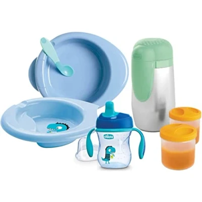 Afbeelding van Chicco Babyset bestaande uit trainingscup, eerste lepel, bord warm eten, eenvoudig en thermische broodtrommel, leeftijd 6 maanden, versie voor kinderen