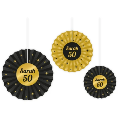 Afbeelding van Papieren Waaiers Sarah 50 jaar Classy 3 stuks