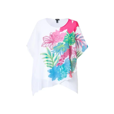 Afbeelding van Ulla Popken Layered Floral Print Blouse, Dames, Maat: 46/48, Snow white