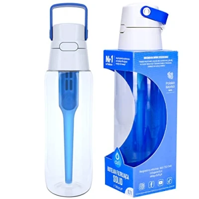 Afbeelding van DAFI Solid Fles met vast Filter, Filterfles, voor Filtratie van Drinkwater, Zorgt Comfortabel Drinken Ideaal in de Sportschool, Op het werk, school en thuis Blauw 700 ML