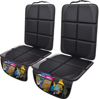 Afbeelding van Gimars XL dik EPE kussen, autostoelbeschermer, mat, 2 stuks, grote waterdichte 600D stof, kinderzitbescherming met opbergvakken, voor SUV, limousine, vrachtwagen, leren stoelen en stoffen stoelen.