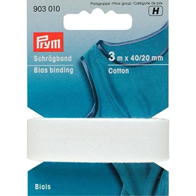 Afbeelding van Biais band wit 40/ 20 mm 3 meter