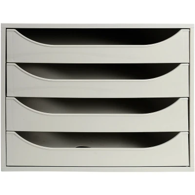 Afbeelding van Exacompta Ref 228606D Office ECOBOX bureauladeset 348 x 284 234 mm groot, geschikt voor A4+ documenten, set met 4 laden, verticaal stapelbaar grijs