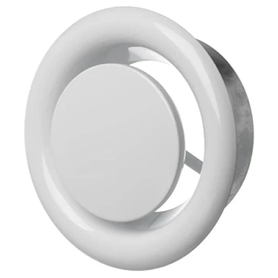 Afbeelding van Ø 125 mm wit metaal anemostaat afvoerlucht schotelventiel rond ventilatieventiel met montagering