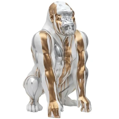 Afbeelding van HOME DECO FACTORY, HD0214, White Gorilla Statue with Gold and Silver Flowing, Unique Decorative Object, Durable Resin, Height 45 cm, Color
